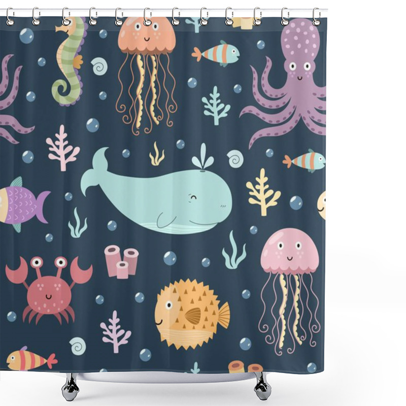 Personality  Sea Life Seamless Pattern. Cute Background Shower Curtains