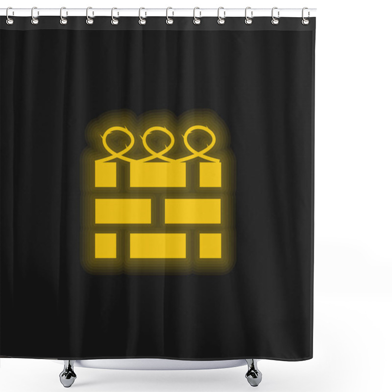 Personality  Brick Wall With Barbed Wire Yellow Glowing Neon Icon Shower Curtains