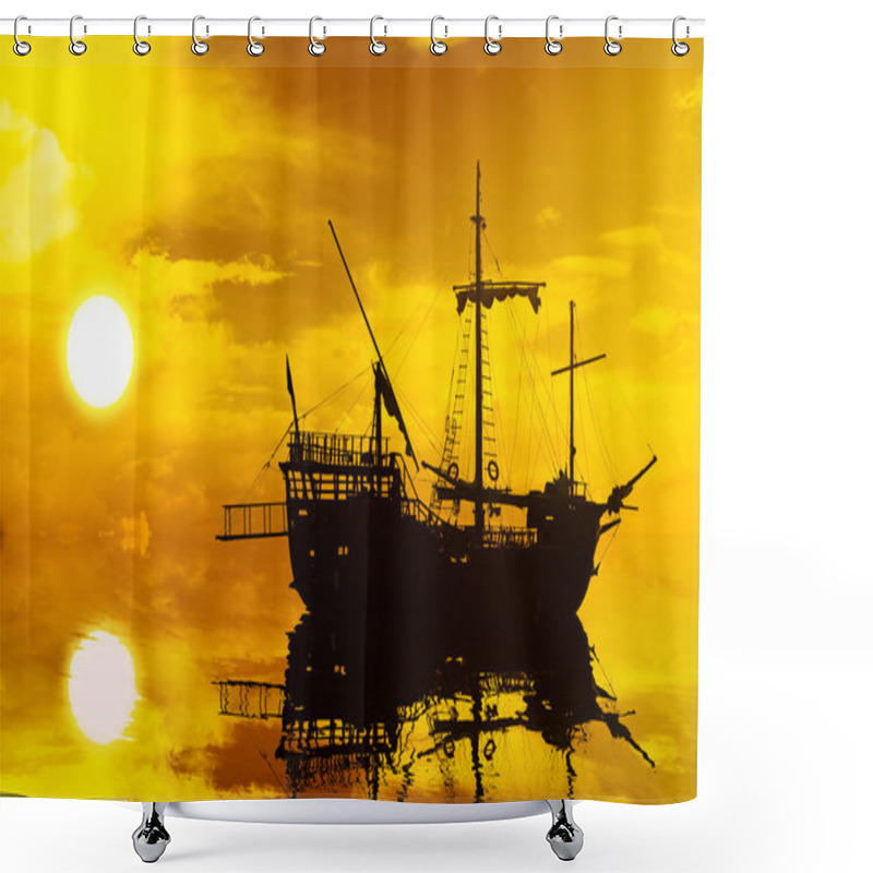 Personality  Sailing Boat Silhouette At Sunset Shower Curtains