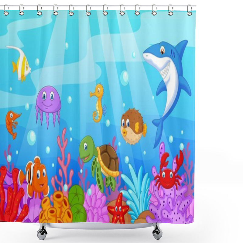 Personality  Sea Life Cartoon With Fish Collection Set Shower Curtains