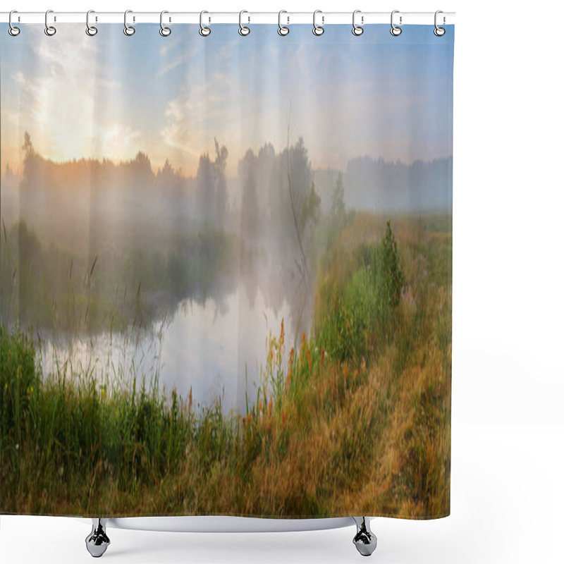 Personality  Summer Misty Sunrise On The River. Foggy River In The Morning. P Shower Curtains