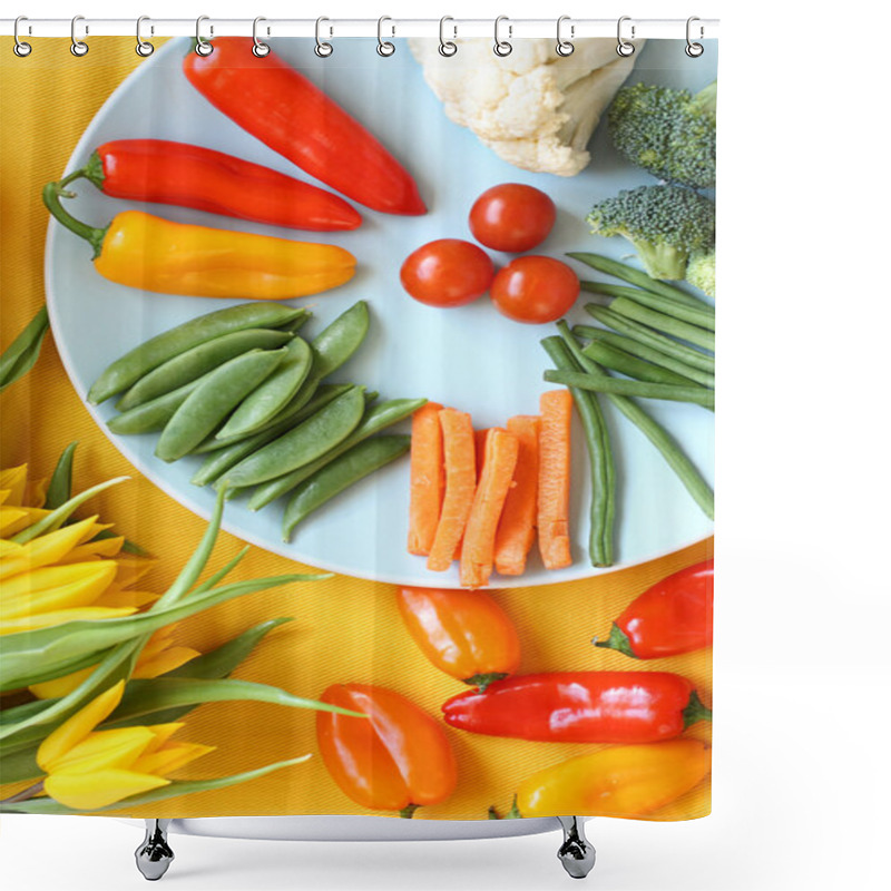 Personality  Fresh Vegetables On Colourful Table Shower Curtains