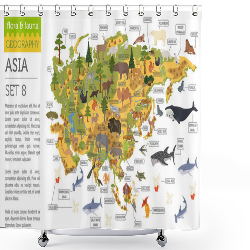 Personality  Flat Asian Flora And Fauna Map Constructor Elements. Animals, Bi Shower Curtains