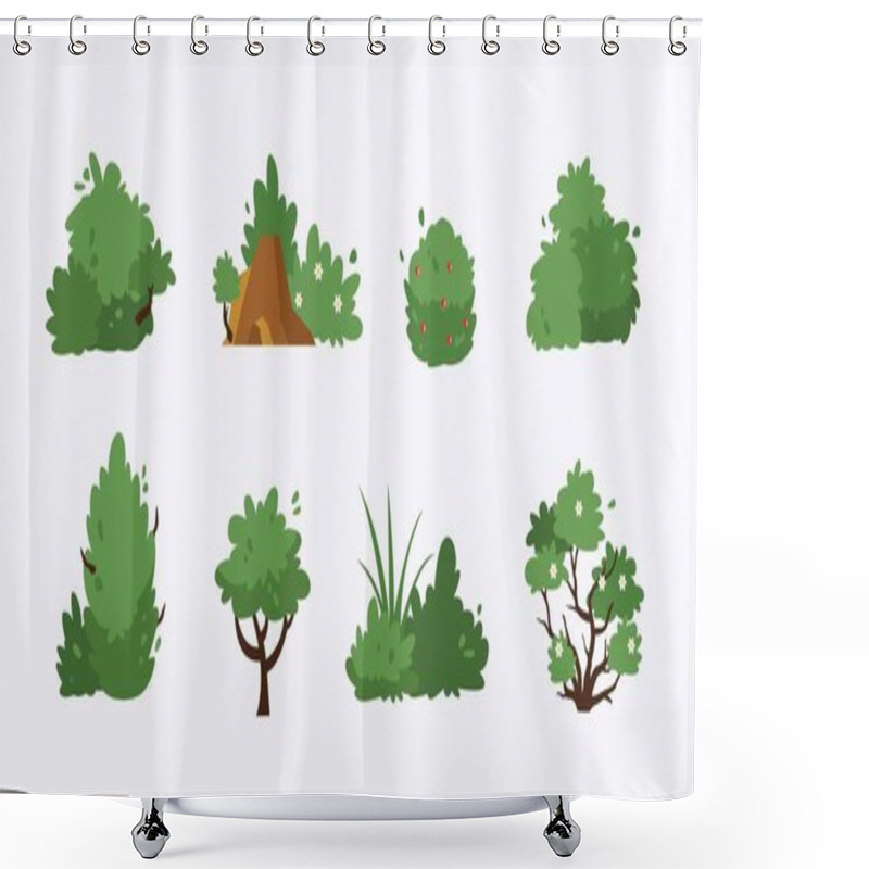 Personality  Bush And Rock Landscape Icon Set, Vector Illustration, Flat Design For Any Purpose Shower Curtains