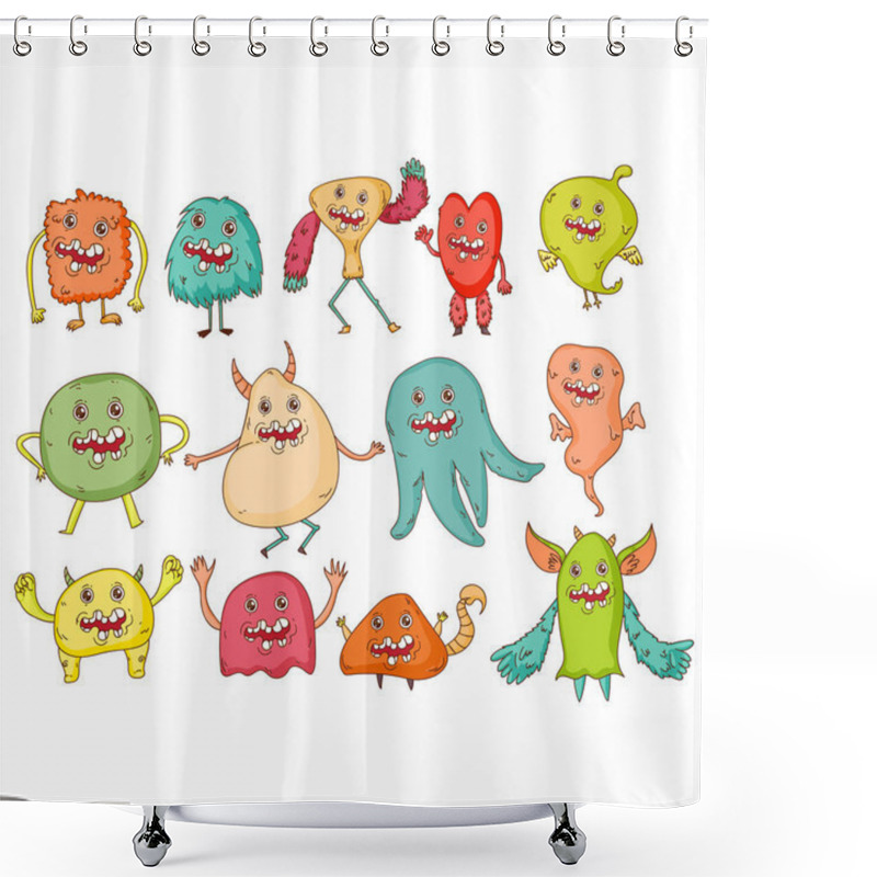 Personality  Cute Monsters. Cartoon Aliens From Space For Kindergarten Children Shower Curtains