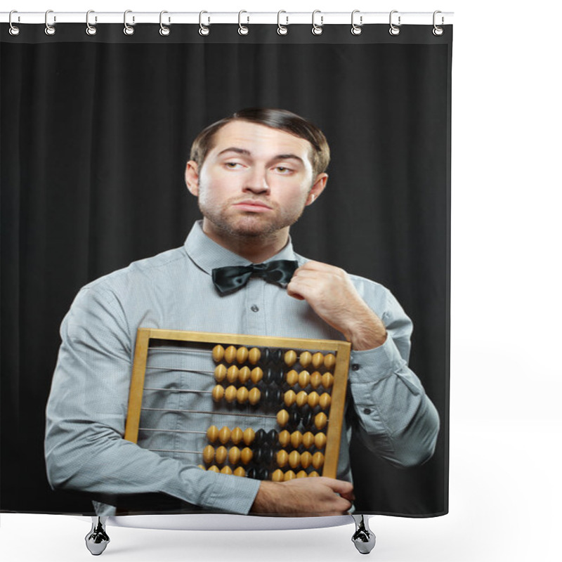 Personality  Serious Businessman Standing With Abacus Shower Curtains