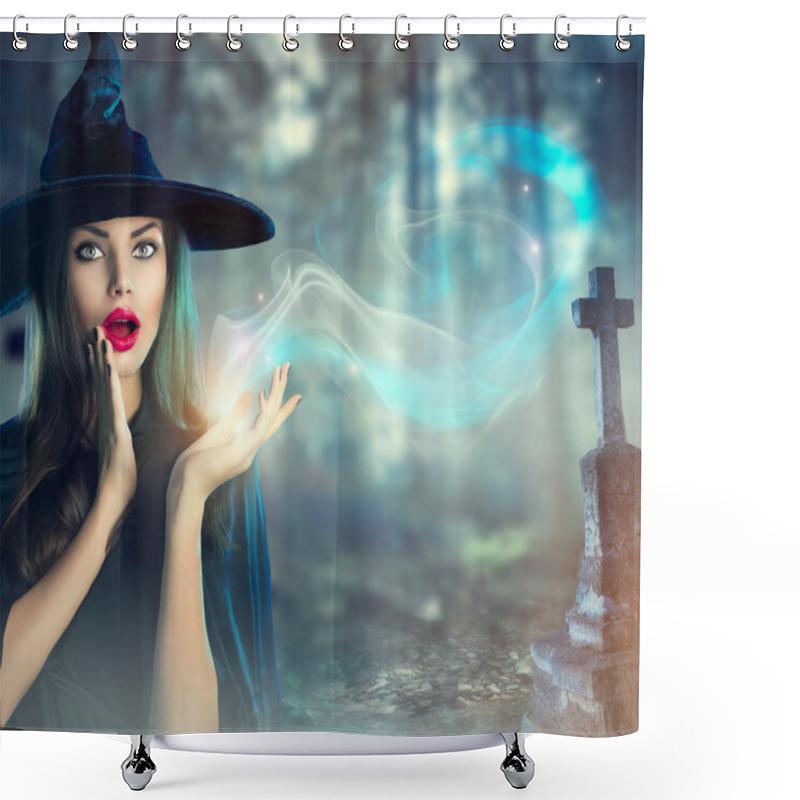 Personality  Halloween Witch At  Dark  Cemetery Shower Curtains