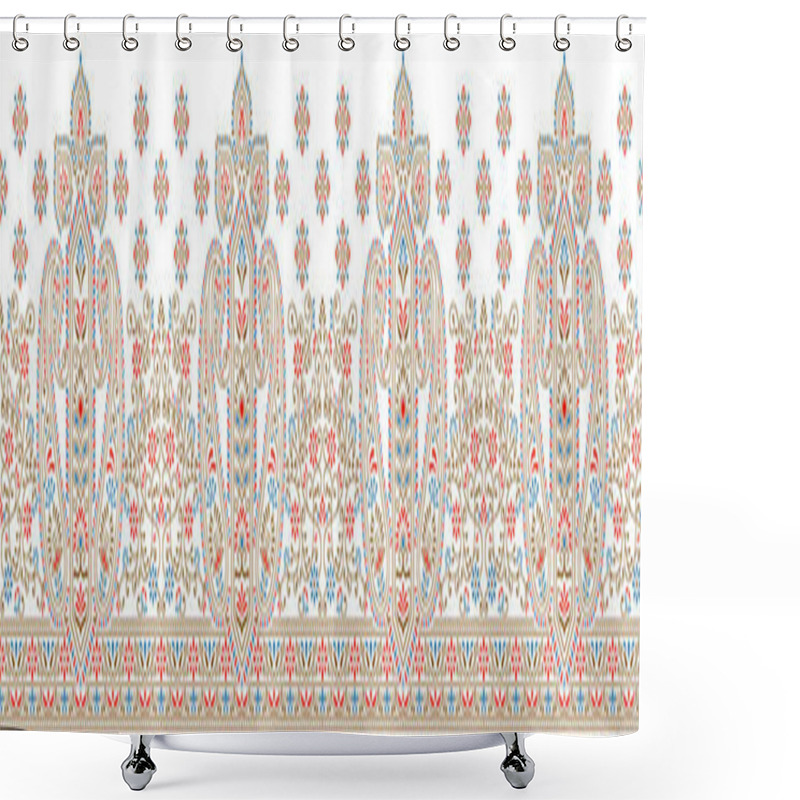 Personality  Seamless Brown Paisley Border On White Background With Traditional Asian Design Elements Shower Curtains