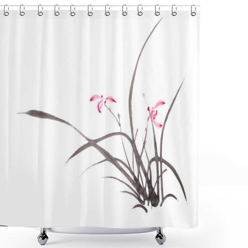 Personality  Ink Orchid Drawing Shower Curtains