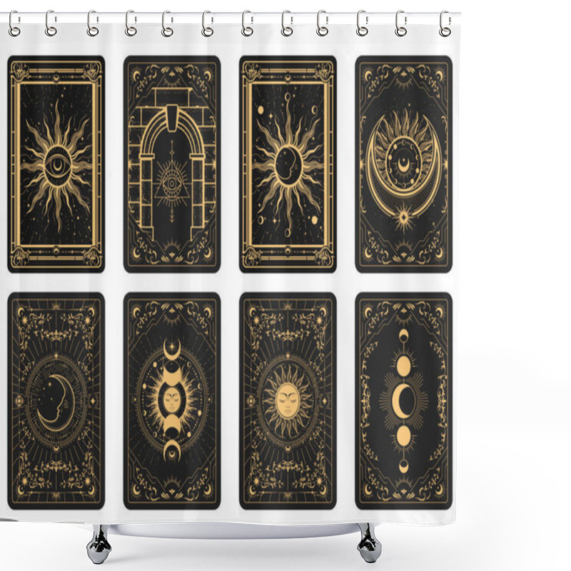 Personality  Tarot Cards Batch Reverse Side, Magic Frame With Esoteric Patterns And Mystic Symbols, Sun And Moon Sorcery, Vector Shower Curtains