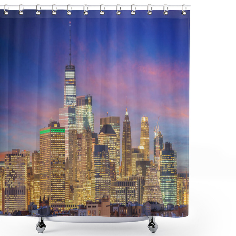 Personality  New York, New York Cityscape In Lower Manhattan At Twilight. Shower Curtains