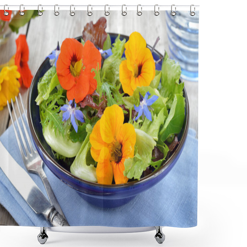 Personality  Salad With Edible Flowers Nasturtium, Borage. Shower Curtains