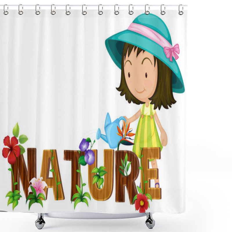 Personality  Nature Theme With Girl Watering Flowers Shower Curtains