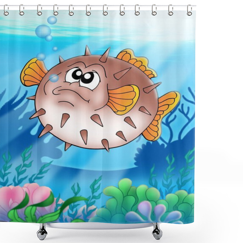 Personality  Balloonfish With Bubbles Shower Curtains