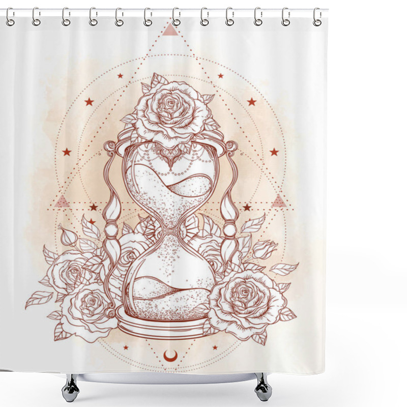 Personality  Decorative Antique Hourglass With Roses Illustration Isolated On Shower Curtains