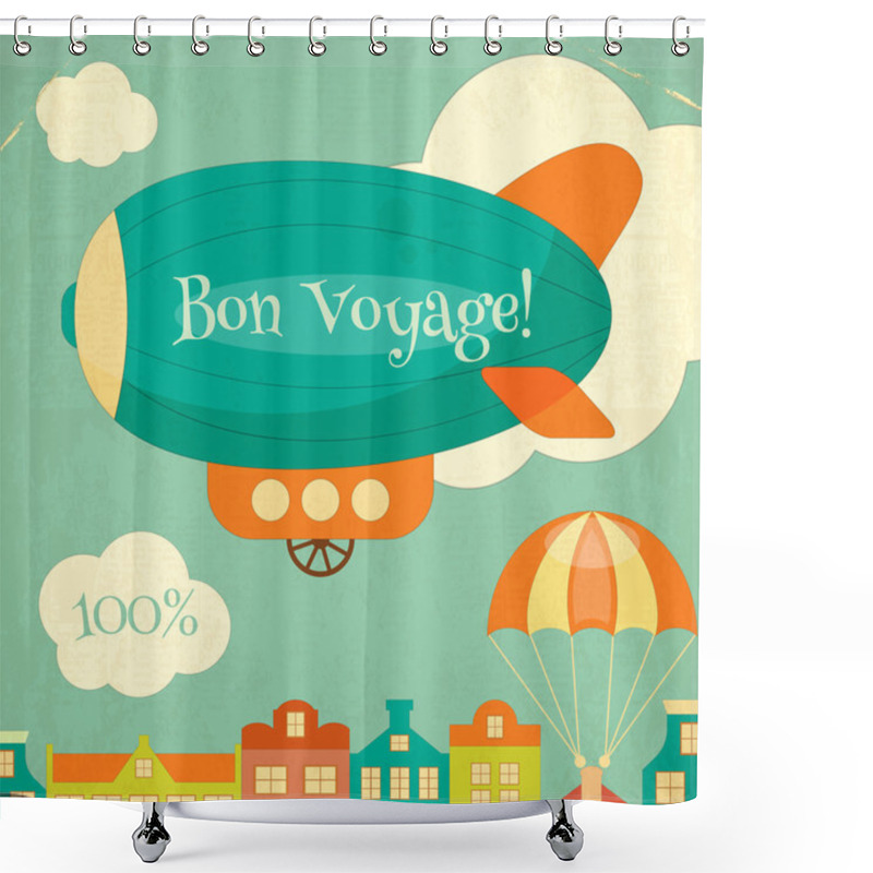 Personality  Travel Poster With Airship. Cartoon Style. Shower Curtains