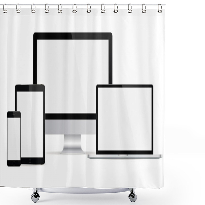 Personality  Set Of Devices With Blank Screens: Computer Monitor, Laptop, Smartphone, Tablet Shower Curtains