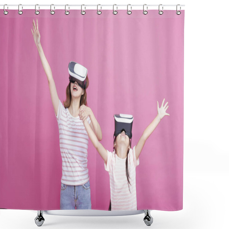 Personality  Mother And Child Playing Together With Virtual Reality Headsets  Shower Curtains