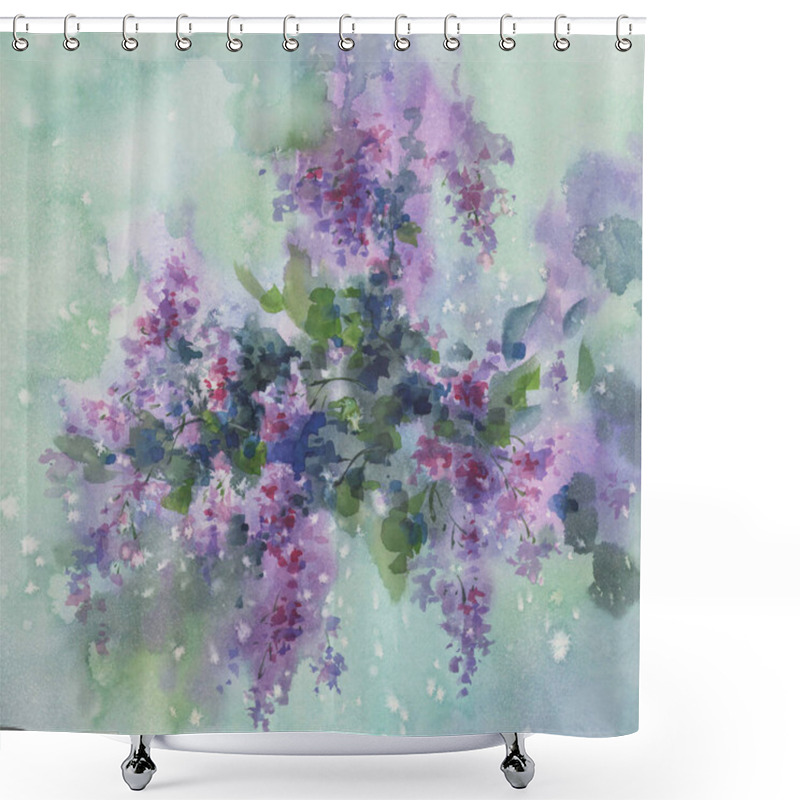 Personality  Violet Lilac Flower Branches With Leaves Watercolour Background. Spring Bloom Shower Curtains