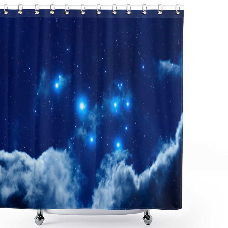 Personality  Bright Stars Shining In Night Sky With Fluffy Clouds, Space Concept  Shower Curtains