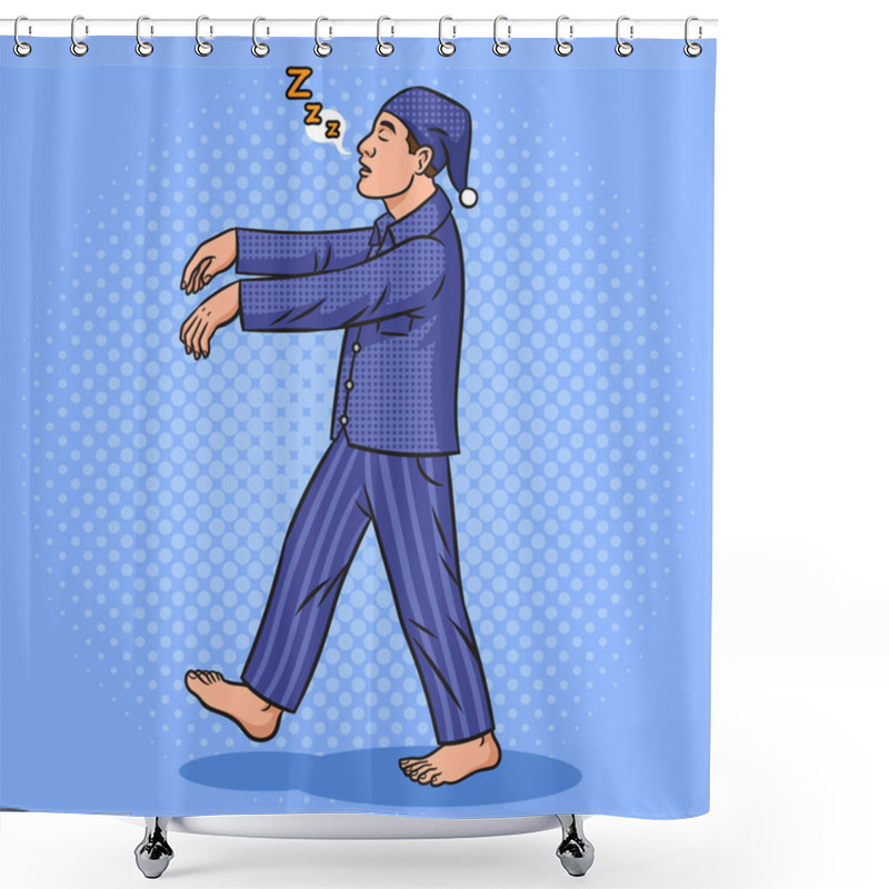 Personality  Sleepwalker Lunatic Somnambulist Walks While Sleep And Dream Pinup Pop Art Retro Vector Illustration. Comic Book Style Imitation. Shower Curtains