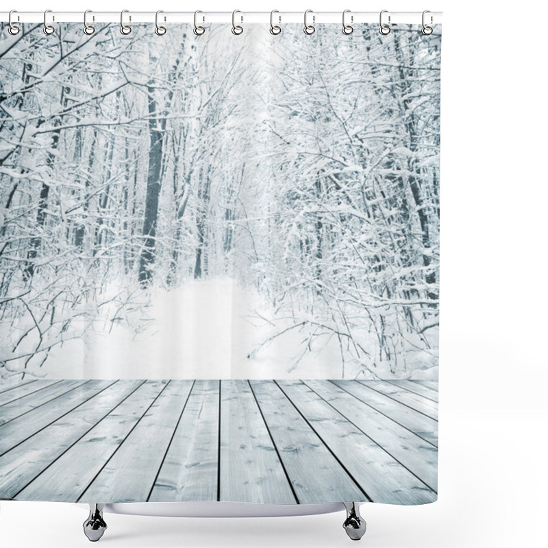 Personality  Winter Forest With Snow And Floor Shower Curtains