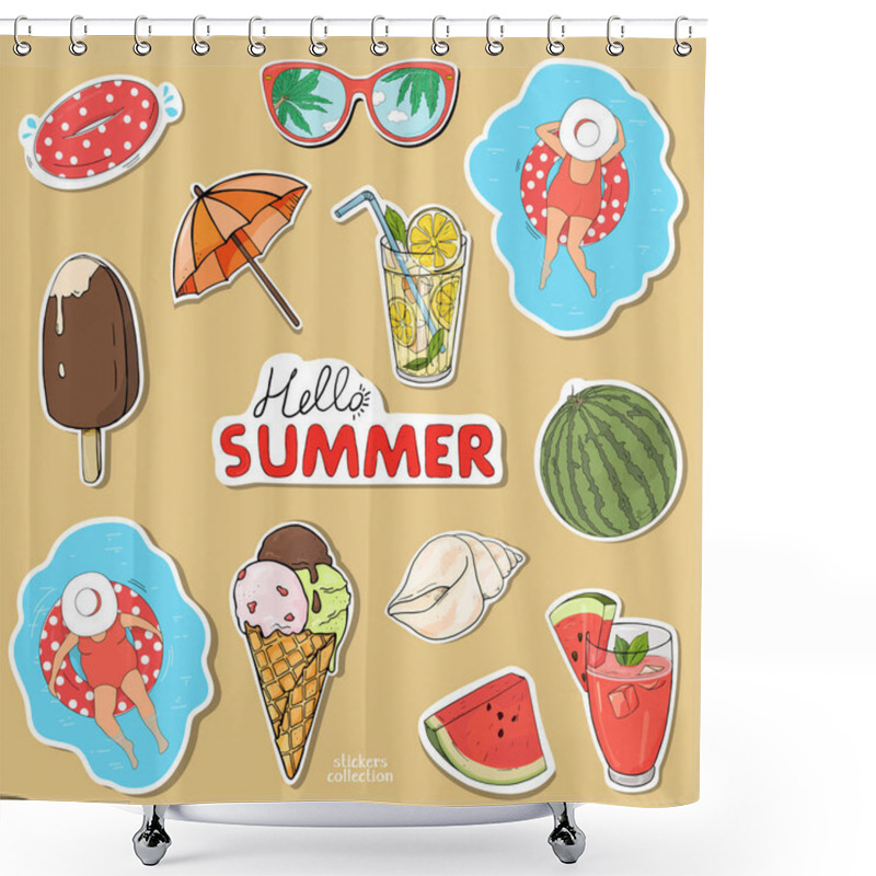 Personality  Set Of Stickers On A Summer Theme. Hand-drawn. Shower Curtains