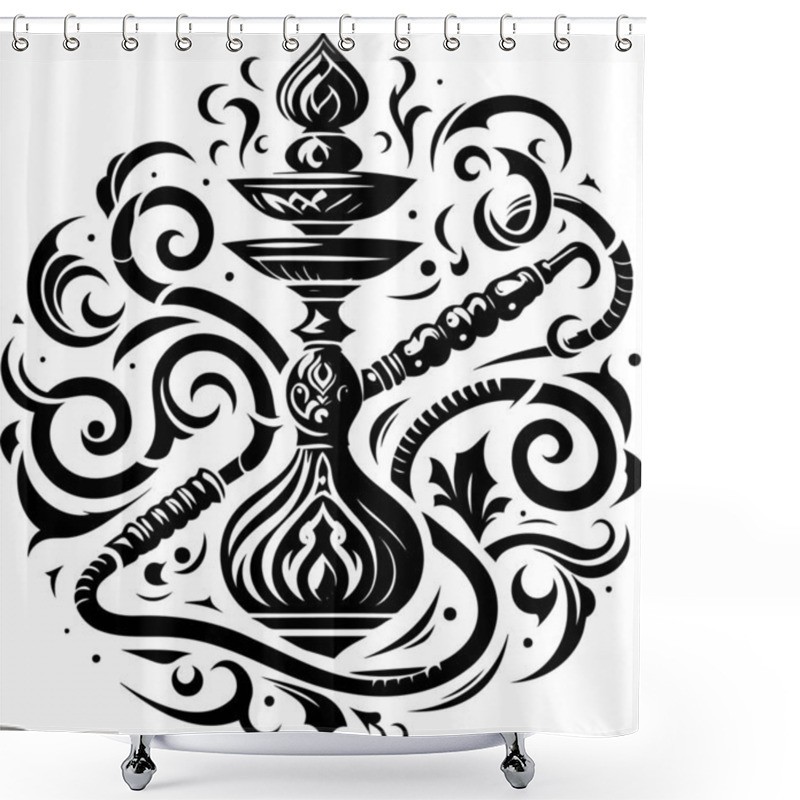 Personality  Elegant Floral Hookah Illustration In Stencil Minimalist Style Shower Curtains