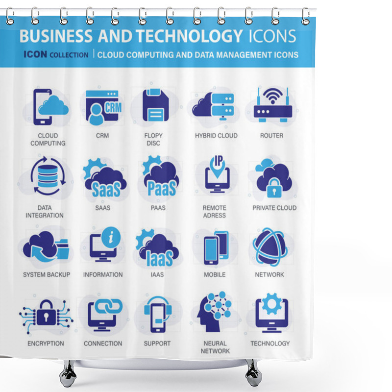 Personality  Technology, Cloud Computing And Data Management Icon Set. Mobile, Computing, Connections, Cloud And Networking Icon Set. Icons Vector Collection Shower Curtains