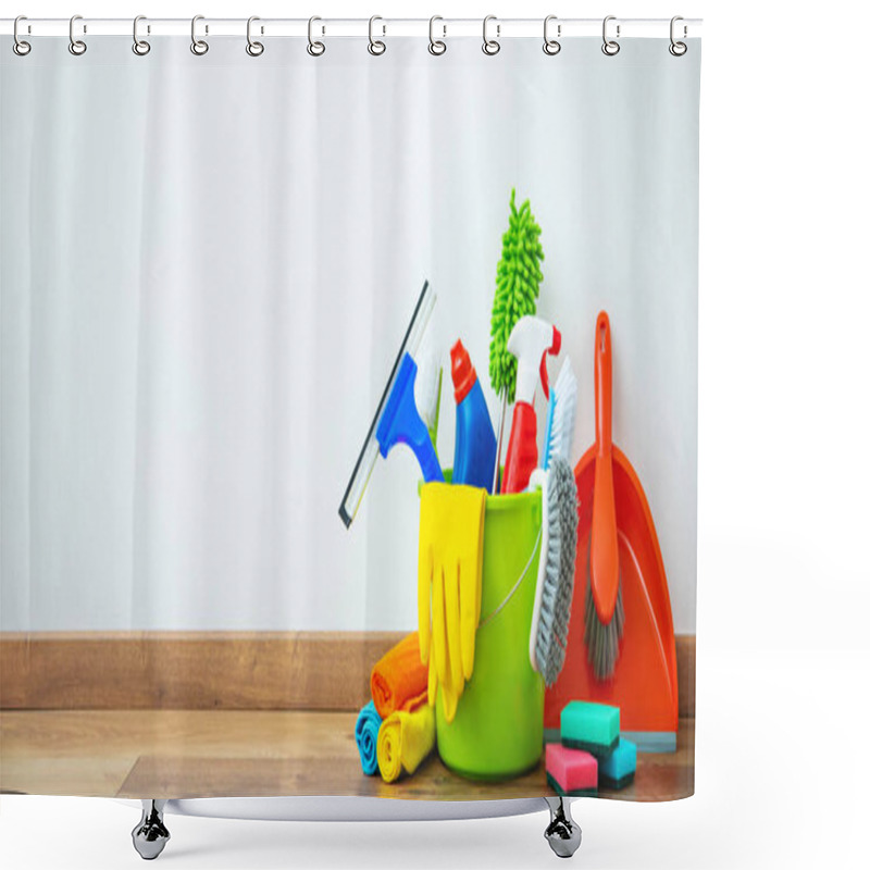 Personality  Bucket Of Cleaning Supplies  Shower Curtains