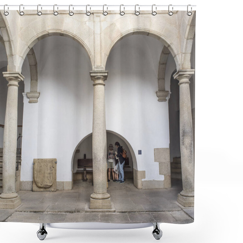 Personality  Caceres, Spain - 2017 October 17th: Visitors At  Palace Of Weathervanes Courtyard, Caceres Historic Quarter, Spain Shower Curtains