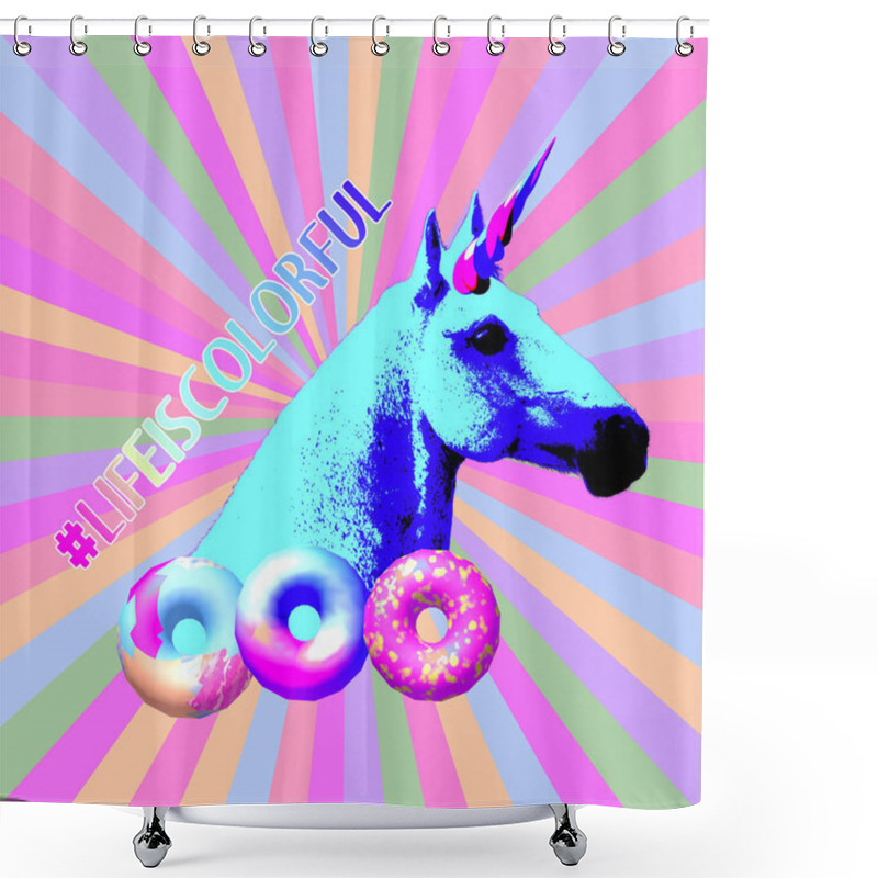 Personality  Art Collage Minimal Flyer Design My Unicorn Life Concept Shower Curtains