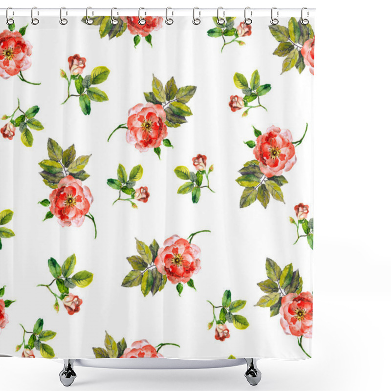 Personality  Seamless Backdrop With Pink Flowers Of Dog Rose Shower Curtains