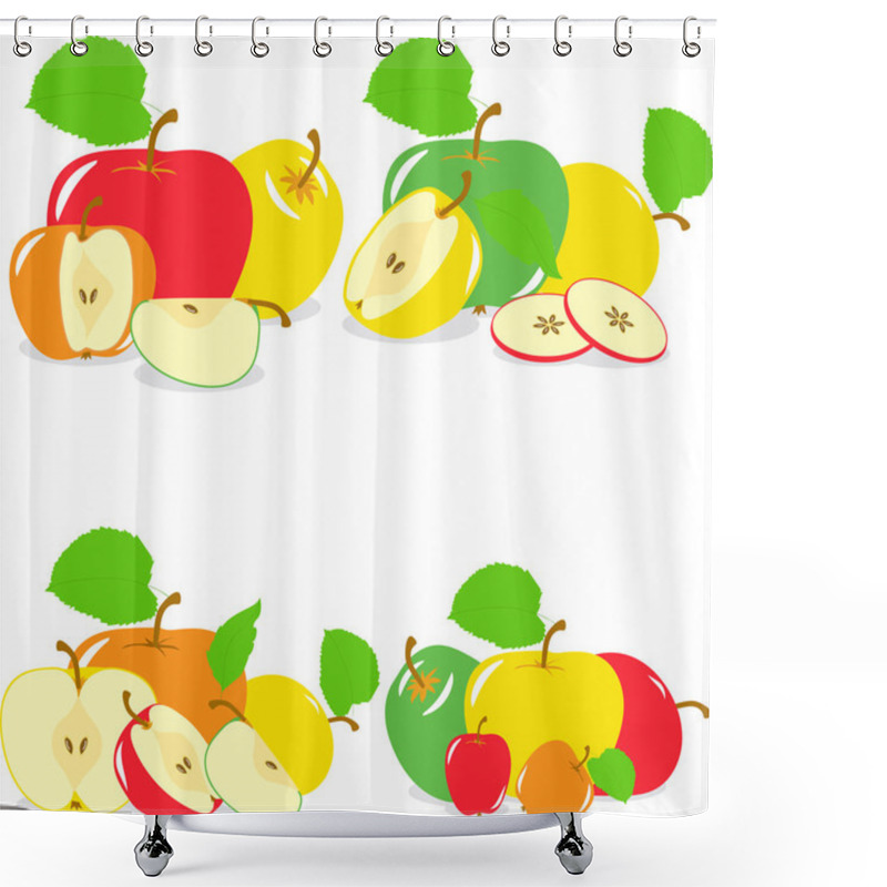 Personality  Green And Red Apples Slices, Collection Of Vector Illustrations On A Transparent Background Shower Curtains