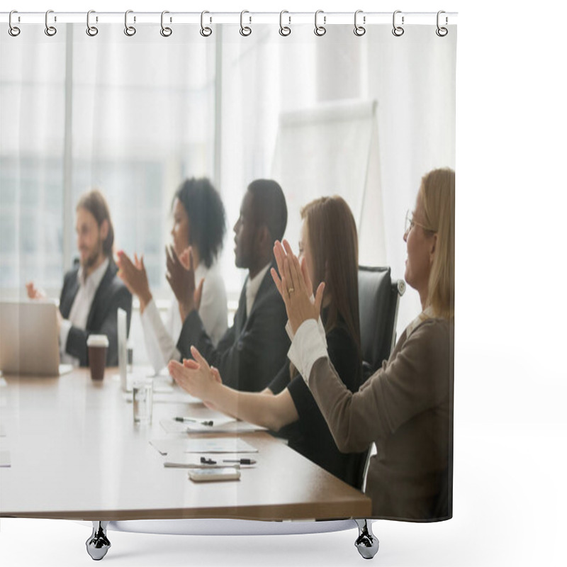 Personality  Multiracial Business People Applauding Clapping Hands At Confere Shower Curtains