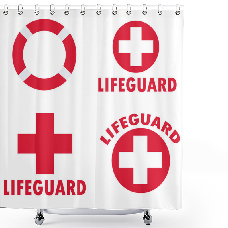 Personality  Set Of Lifeguard Icons On White Background. Flat Style. Set Of Beach Labels And Badges Icon For Your Web Site Design, Logo, App, UI. Lifeguard Symbol. Lifeguard Logo Sign. Shower Curtains