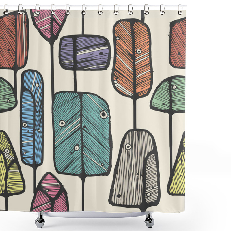 Personality  Seamless Pattern Design With Abstract Doodle Trees Shower Curtains