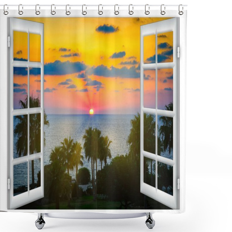 Personality  View From The Open Window Of The Caribbean Sunset Shower Curtains