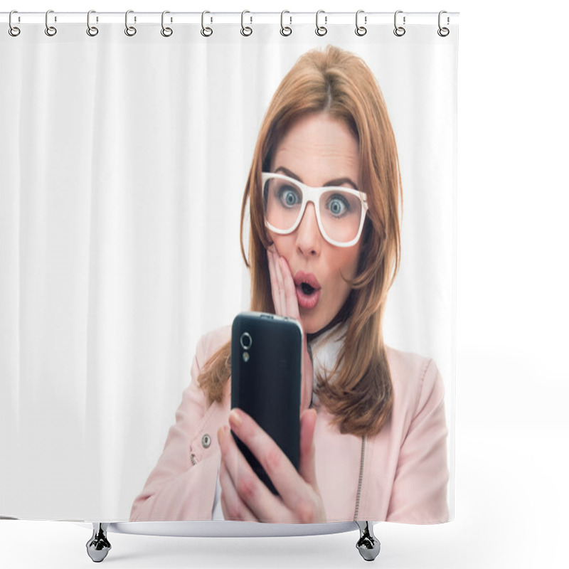 Personality  Trendy Woman On Phone Shower Curtains