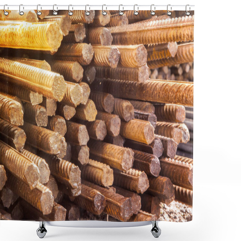 Personality  Reinforcing Steel Bar Stack Close-up, Rebar For Concrete Construction Works Piled On Top Of Each Other Shower Curtains