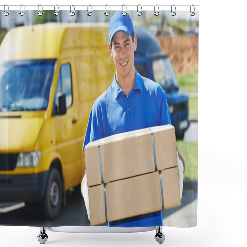 Personality  Delivery Man With Parcel Box Shower Curtains