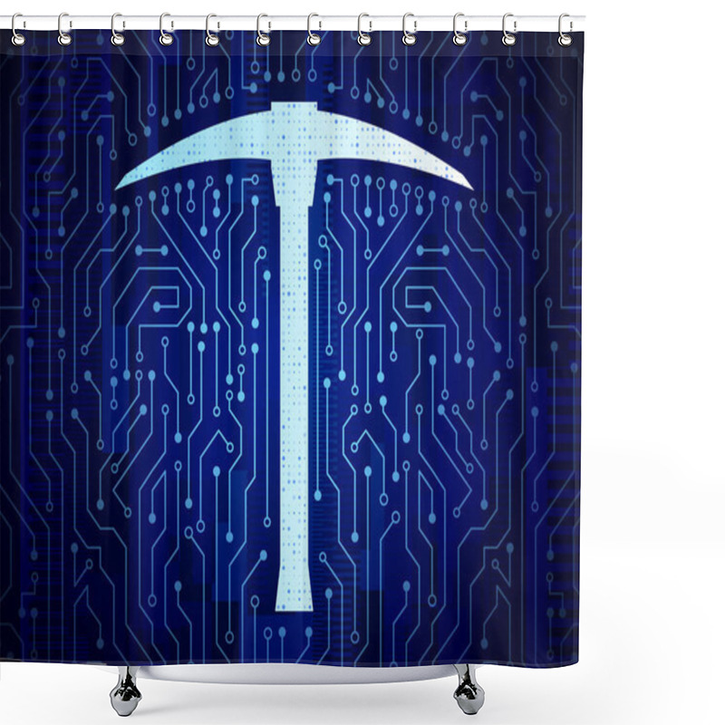 Personality  Abstract Mining Concept With Pickaxe And Circuit Board. High-tech Technology Background. Futuristic Vector Illustration. Shower Curtains