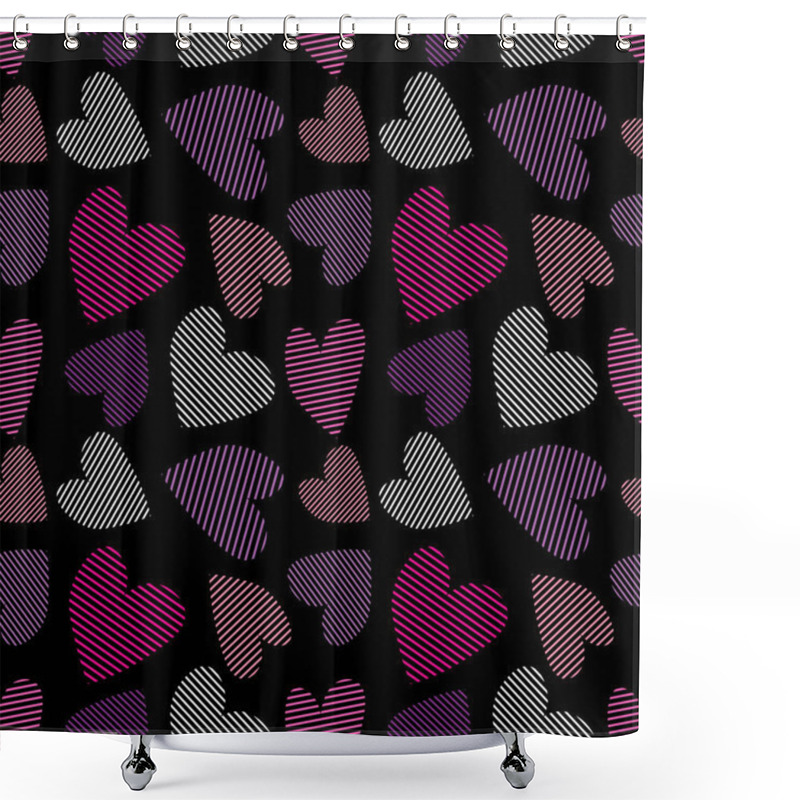 Personality  Multicolored Striped Hearts Are Scattered In Random Order. Seamless Pattern. Design For Fabric, Background Or Wrapping Paper Shower Curtains