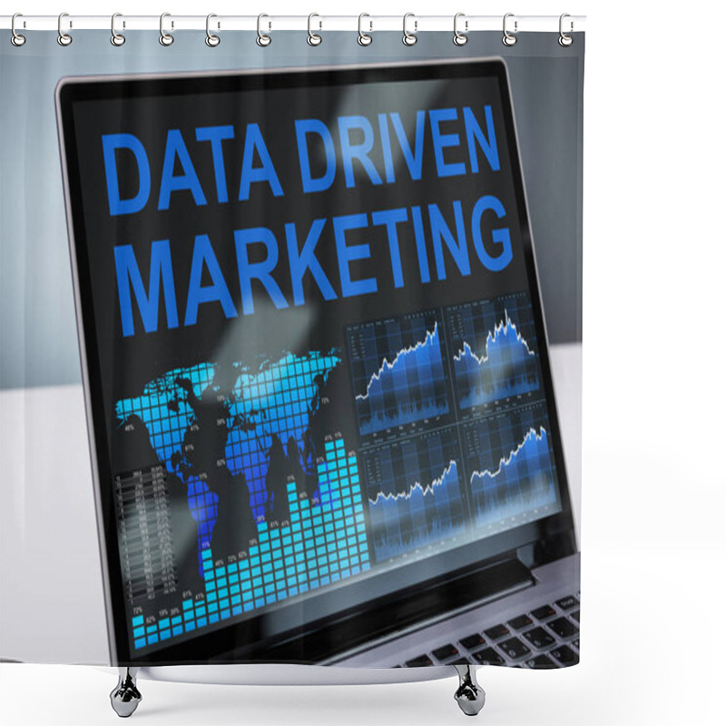 Personality  Data Driven Marketing Graph On Laptop In Office Shower Curtains