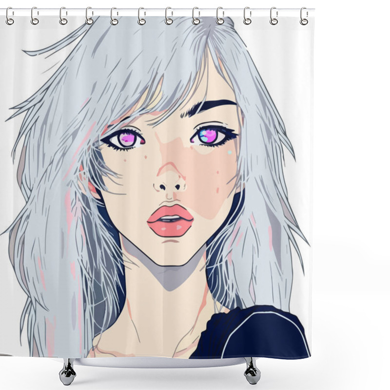 Personality  Young Girl Anime-style Character Vector Illustration Design. Manga Anime Girl Faces Cartoon. Girl Anime Female Manga Cartoon Shower Curtains