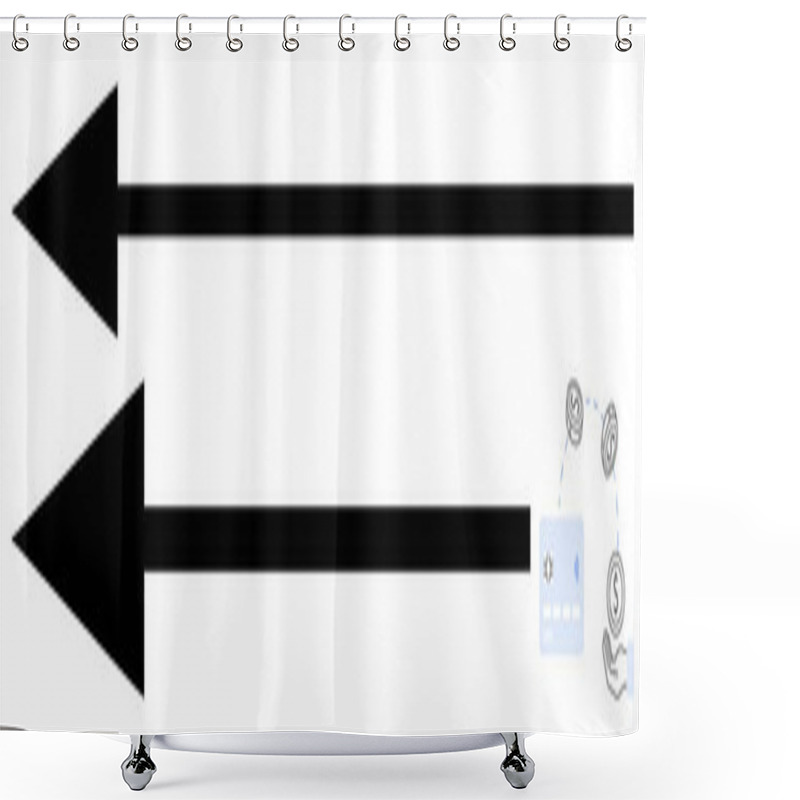 Personality  Two Parallel Black Arrows Pointing Left Accompanied By A Network Of Minimalist Financial Icons. Ideal For Business Strategy, Decision-making, Finance, Investments, Economic Trends, Navigation Shower Curtains