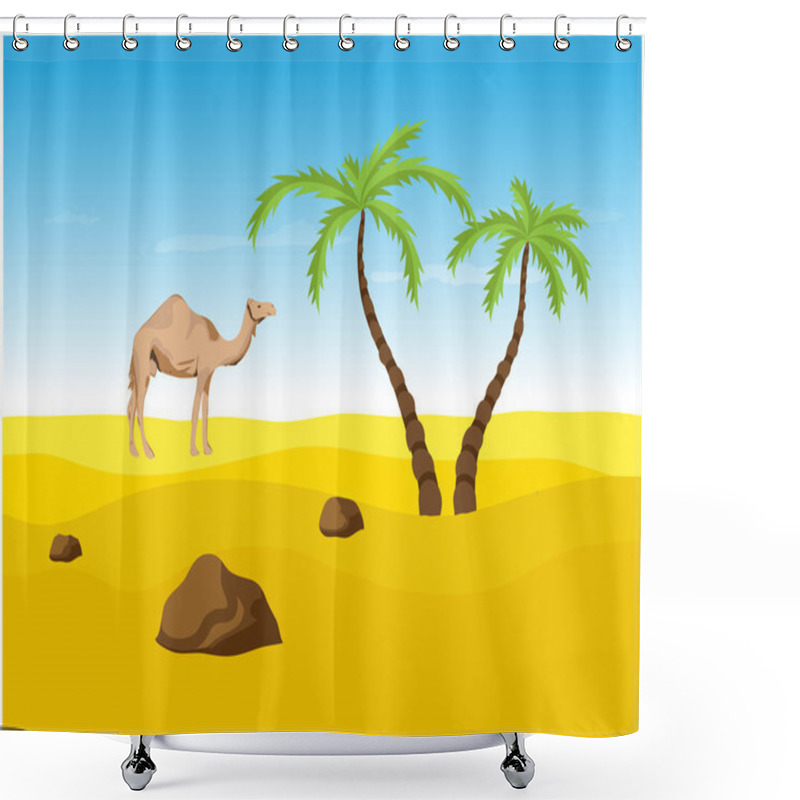 Personality  Camel And Palms In The Desert, Oasis Shower Curtains