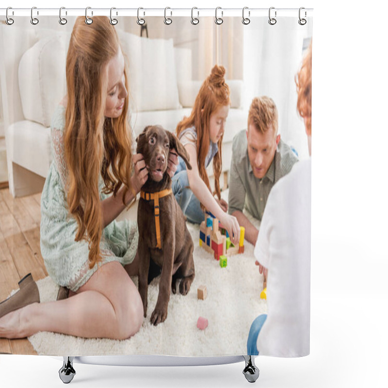 Personality  Family Playing With Puppy Shower Curtains