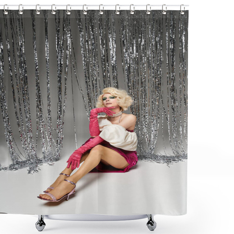 Personality  A Vibrant Drag Artist Showcases Their Stylish Outfit And Poses Dynamically. Shower Curtains