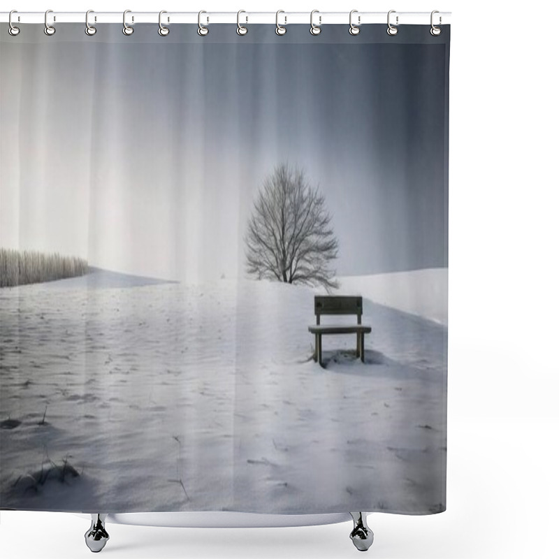 Personality  Lonely Tree, Simple Winter Landscape Photo, Reflection And Daylight Shower Curtains